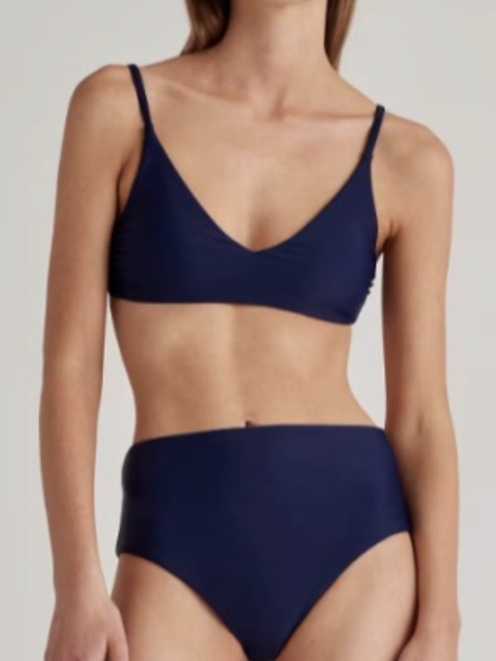 New! Quince Italian V-Neck Bikini Top In Deep Navy Size Small
